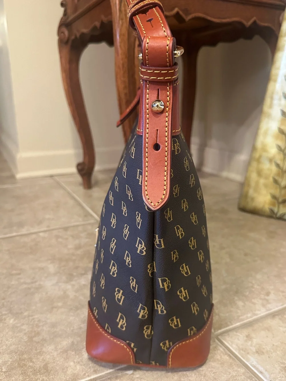 Dooney Bourke Brown Gretta DB Logo Monogram Hobo Shoulder Bag